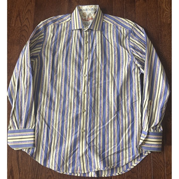 Robert Graham Other - Robert Graham Geometric Shirt Men's M Striped Flip Cuffs Embroidered